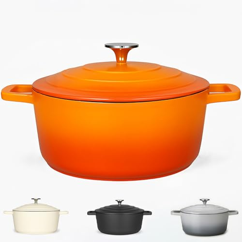 Casserole Dish with Lid Medium 4L, 24cm – Lightweight Cast Aluminium Casserole Pan Deep or Shallow Induction Hob & Oven Safe, Durable Non-Stick Cooking Pot Stew, Roast (Orange, 24cm - Deep)