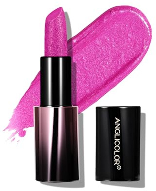 Anglicolor Rouge à Lèvres Rose Métallique,Formule Crémeuse Hydratant Pour Des LèVres Douces Et Pulpeuses,Rouge A Levre Rose Pailleté,InfuséE En Vitamine E (05 HOLOGRAPHIC FUCHSIA)