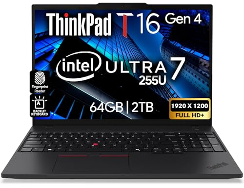 Lenovo ThinkPad T16 Gen 4 AI Business Laptop 16” FHD+ Display, Intel Ultra 7 255U (Beats i7-1355U), 64GB DDR5 RAM, 2TB SSD, 5MB Webcam, Fingerprint, Backlit KB, WiFi 6E + BT, RJ-45, HDMI, Win 11 Pro