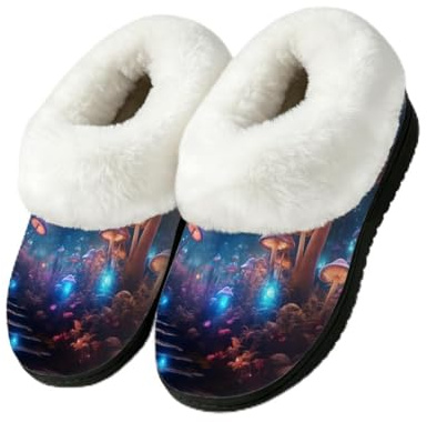 Glow Mushrooms - Pantuflas para botas de bosque tropical para interiores y exteriores | Mujeres y hombres, esponjosas, cálidas, cómodas y mullidas