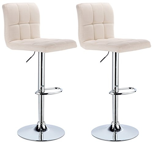 WOLTU Barhocker 2er Set Barstühle Cremeweiß, Höhenverstellbar, Drehstühle, Küchenstühle mit Rückenlehne und Fußstütze, Robuster Metallrahmen, gemütliche feines Leinen weiche Sitzfläche