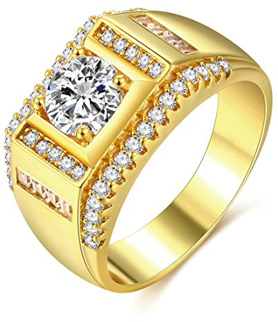 Borong Uomo Oro Anelli di Fidanzamento Uomini Gioielli Zirconia Cúbica con Placcato Oro 18k Anniversario Anello a Fascia per Regalo Compleanno