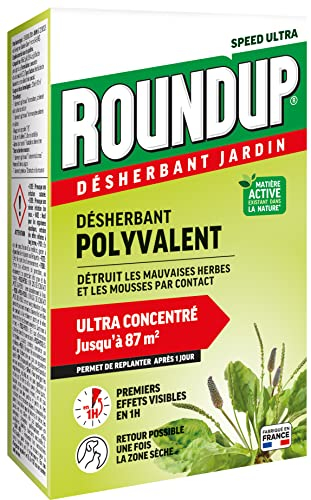 ROUNDUP RMU200N - Désherbant Jardin Action 2 en 1 Polyvalent 200 ml - Premiers effets visibles 1h - Elimine mauvaises herbes et mousses par simple contact - Produit à base d'acide pélargonique - 87 m²