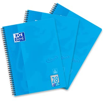 Oxford Touch Collegeblock A4 kariert, mit Doppelrand, 80 Blatt, blau, 3 Stück