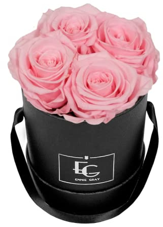 Classic Infinity rosenbox | rund | XS – 4 vackra Infinity rosor med lång livslängd, riktiga rosor som blommar i upp till 3 år, blomlåda med konserverade rosor (bridal rosa)