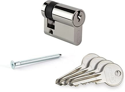 Demi-Cylindre s'entrouvrant 10x30 Metalux - Barillet de porte à profil européen anti-crochetage protection contre le perçage stator livré avec 4 clés Norme DIN EN 1303:2005