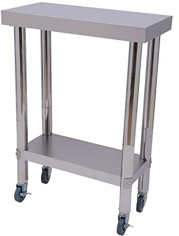 FUROMG Gastronomía Cafetería Mesa de Acero Inoxidable Mesa de Trabajo Marco Mesa de Cocina Mesa de Desmontaje 60 * 40 con Ruedas