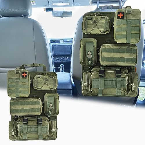 Sac de rangement tactique universel pour dossier de siège de véhicule avec 5 pochettes Molle amovibles pour tous les véhicules tels que Jeep, camion, SUV, voiture, Ford, Chevy, etc. (Modèle B - Vert