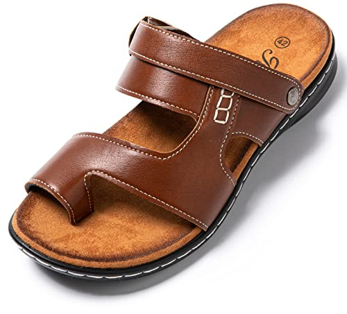 JOMIX Sandales Homme Cuir Tongs Hommes Chaussons d'été Chaussures de Plage Confortables pour Randonnée Piscine Mer Douche