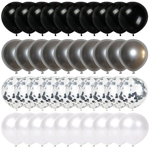 Yukiyi 60pcs 12inches Sliver and Black White Balloons Set, Balloons, for Graduation Birthday Wedding Anniversary Baby Shower Party Decorations