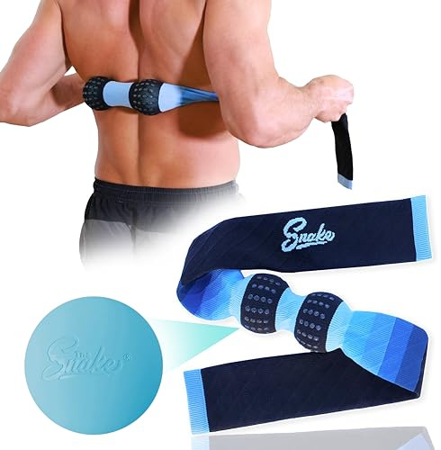 The Snake Deep Tissue Muscle Roller - Dual Lacrosse Ball Self Massager for Back, Body & Foot (Firm, Blue)