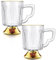 Joeyan 350ml Kaffeegläser Mit Goldrand, Vintage Cappuccino Tasse Gold, Geriffelte Teegläser mit Henkel, Latte Macchiato Gläser Cup,Durchsichtig Espresso Becher, Heiße Kakaobecher, Kaffeebecher 2er-Set