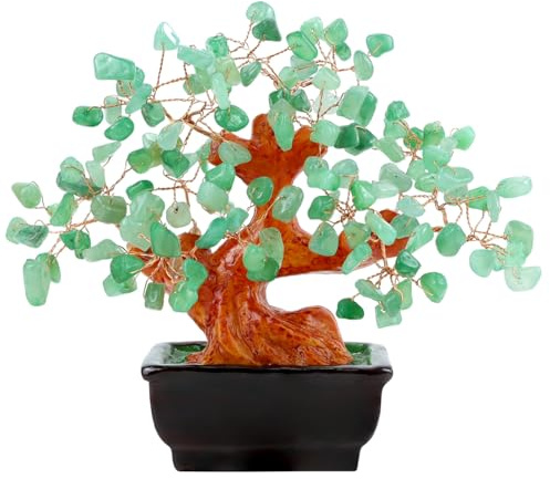 NUKAYAI Natural Green Aventurine Money Tree for Office Desk Home Room Decor Positive Meditation Spiritual Energy Crystals Bonsai Trees Feng Shui Wealth and Luck Birthday Gifts for Women
