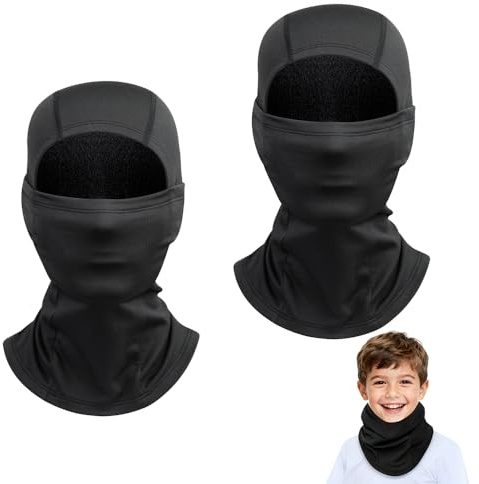 Casenly 2 Stück Sturmhaube Kinder Winter, Balaclava Skimaske Warm Winddicht Gesichtsmaske Skimaske Sturmmaske mit Halswärmer für Jungen Mädchen Helmmütze Kinder für Skifahren Fahrrad Sports, Schwarz