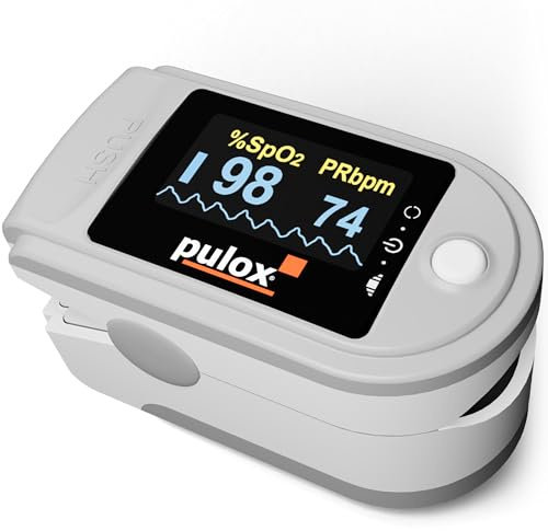 Pulsossimetro Pulox PO-200 Solo in grigio - Misurazione della saturazione di ossigeno (SpO₂), della frequenza cardiaca (polso) e dell'indice di perfusione (PI)