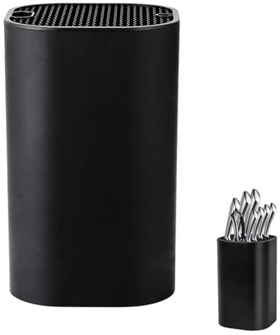 Ceppo Portacoltelli Senza Coltello, Ceppo Portacoltelli Universale, Porta Coltelli Cucina, Organizer Quadrato con Fessure e Design di Scarico, per Riporre Vari Coltelli e Forbici, Nero
