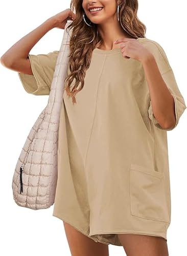 Sukiglam Mono Mujer Verano Manga Corta Monos con Espalda cuello en v Jumpsuit Sexy Peto Suelto Monos Corto de Pierna Ancha de Una Pieza Overoles Casual Vestidos Playa con Bolsillos