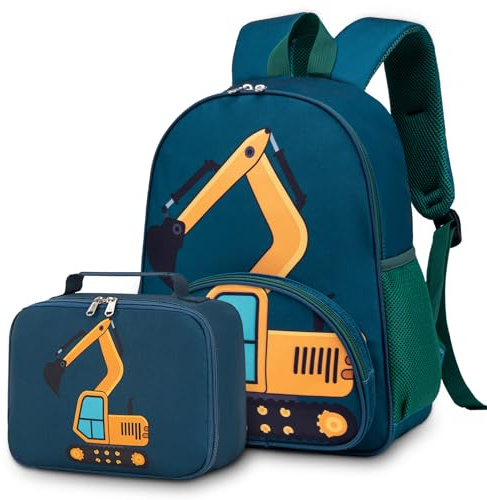 BTOOP Backpack for Kids Boys Girls Preschool Kindergarten Bookbag Set with Lunch Box Toddler School Bag (A-Excavator Constructi 2)