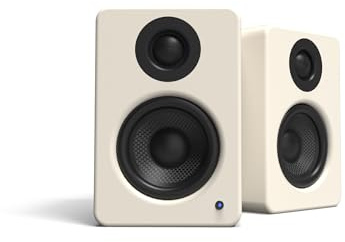 Kanto YU2 Powered Desktop Computer Speakers | 3 Drivers 3/4 Silk Dome Tweeter | 50 W RMS | Built-in USB DAC & AUX Input | Sub Out | Pair | Matte Cream