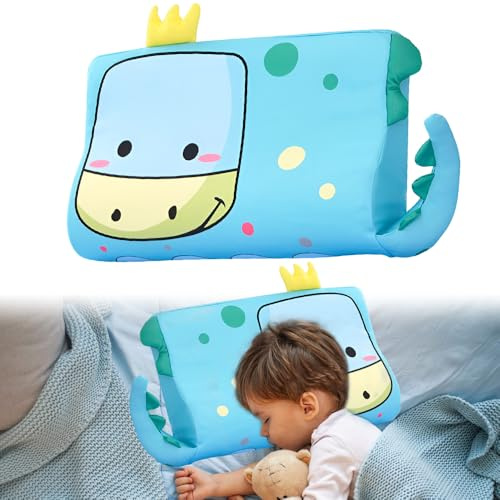 XUXLEKK Schlummerkids Cojín, 47 x 26 cm Almohada para Niños, Almohada Infantil con Funda, Hipoalergénico, Cojín de Animales Kawaii, Transpirable y Respetuoso con la Piel (Dinosaurio)