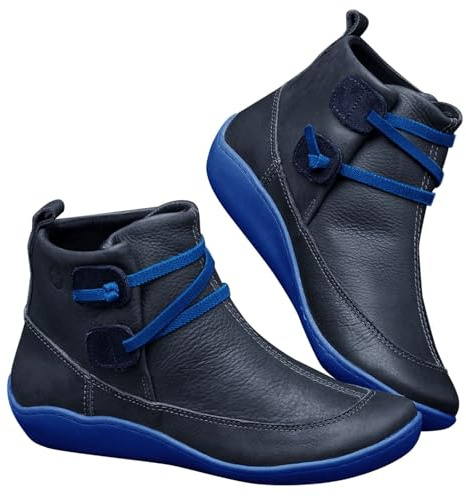 Stivaletti in pelle da donna con zeppa ampia vestibilità comoda con lacci stivaletti corti classici supporto arco stivali antiscivolo stivali invernali da trekking scarpe da trekking impermeabili, Blu