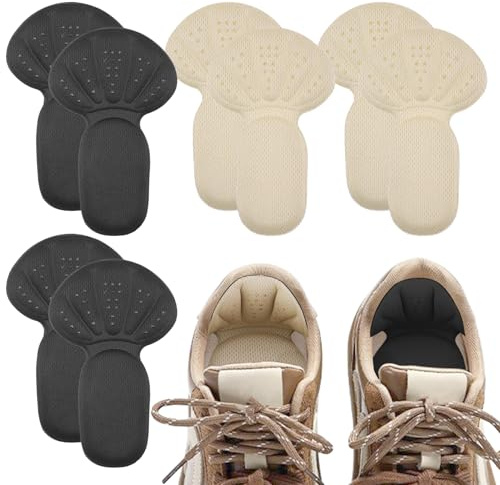 SUNNIFLY 4 paia di Solette per Scarpe Grandi, Cuscinetti Tallone Scarpe Autoadesive Ritagliabile, Per la Protezione del Tallone, Rimedi per Scarpe Troppo Grandi (Nero + Beige)