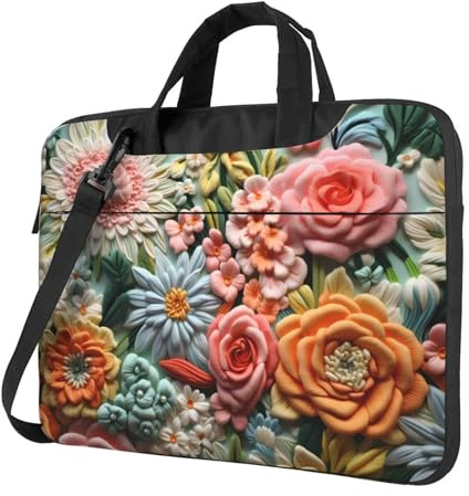 WZYWHJ Broderie colorée image ultra-mince portable à épaule unique sac d'ordinateur portable accessoires informatiques doux antichoc pour ordinateurs portables, Noir , 14 inch