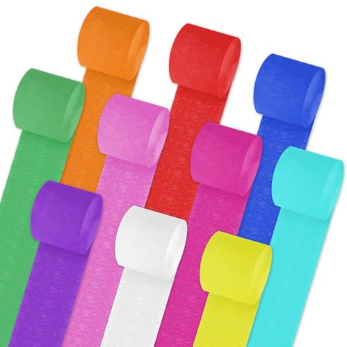 Crepe Paper, 10 Rolls Hanging Rainbow Streamers, 3.5CMx10M/Roll | Party Streamers Crepe Paper Rolls in 10 Colors for Birthday Wedding Holiday Party Decorations