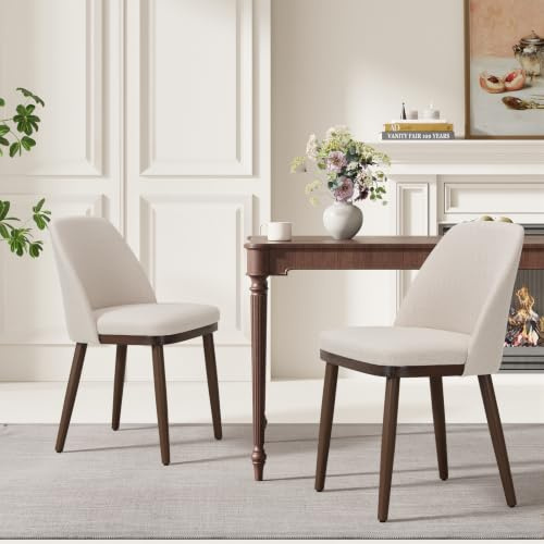MALOL Lot de 2 chaises de Salle à Manger avec Base en Bois épaisse, chaises de Cuisine rembourrées avec Pieds en Bois Massif et Coussin d'assise épais, chaises Modernes pour Cuisine, Beige