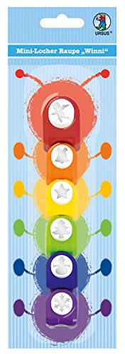 Ursus 19930099 - Mini Locher Raupe Winni, 6 Stanzer, aus Kunststoff mit Metallstanze, Knopfdrucktechnik, für Papierqualitäten von 90 180 g/qm, ideal für Motiv Konfetti