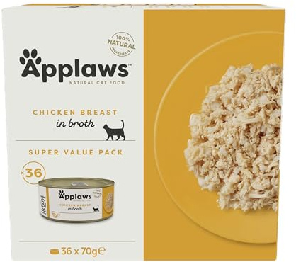 Applaws Natural Wet Cat Food Cans, Chicken Breast in Broth - 36 x 70g