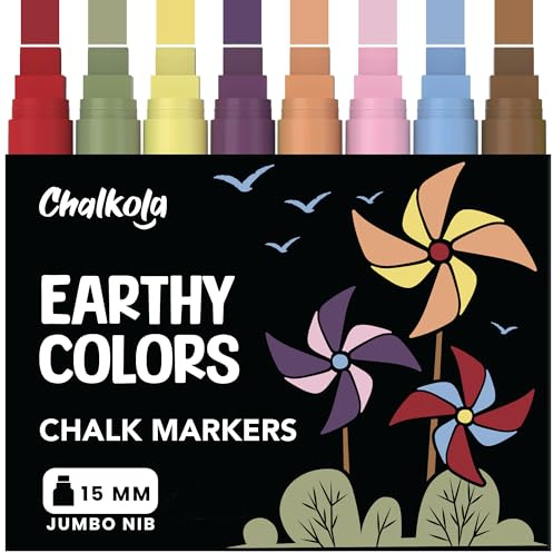 Chalkola Jumbo kritmarkörer 15 mm, blandade med 8 klassiska jordskaltpennor - kan användas på bilar, krita, keramik, glas, plast