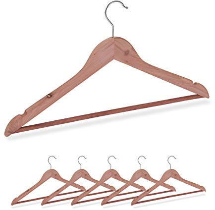 Relaxdays klädhängare i cederträ, 18-pack, 6 stycken, naturfärgade | Malskydd i klädskåpet, elegant design, räfflad, B: 44 cm