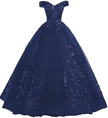 Xinaier Aftonklänningar tyll prinsessa långa fest balklänningar Quinceanera klänningar, Marinblå, 40