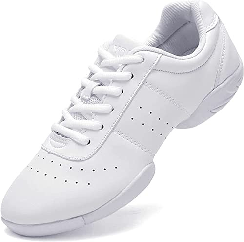 JITUUE Women Cheerleading Dance Shoes Fashion Trainers Sneakers Lace Up Gym Athletic Sport Training Shoes for Girls (White,2.5 4 bk36)