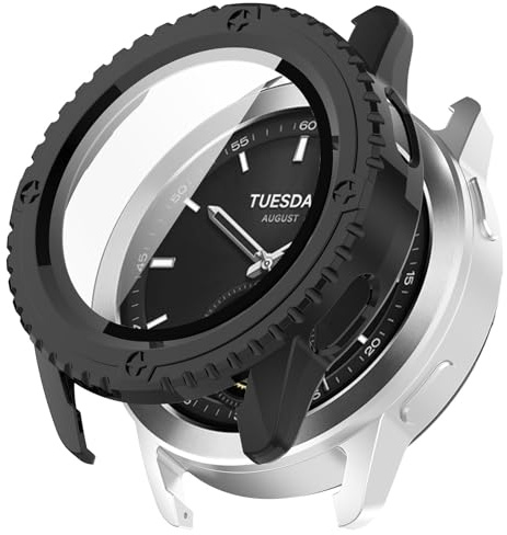 GIOPUEY Fodral kompatibelt med Xiaomi Watch S3, glasskyddsfolie hård plastram, 360° allroundskydd, Xiaomi Watch S3 Cover – svart