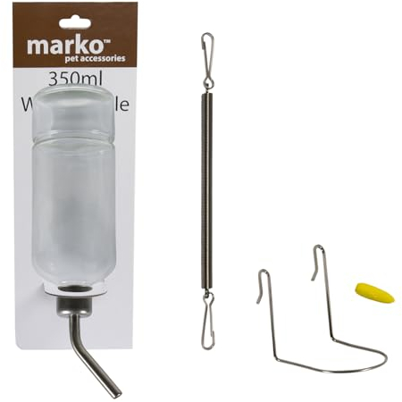 Marko Pet Accessories 350ml Glass Pet Water Bottle Feed Dispenser with Cage Mounting Kit Rabbit Guinea Pig Chew Proof Small Animal Drink Feeder…