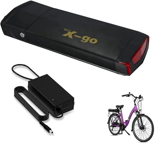 X-go Ebike Battery, 36V 13AH Lithium lon Rear Rack Battery with Charger, BMS, Safe Lock for 750W 500W 350W 250W Electric Bicycles Motor (No Rack)