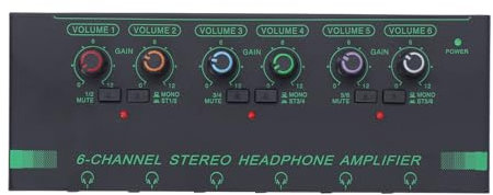 Fockety 6 Channel Headphone Amplifier, Mini Mono Stereo Audio Amp with 3.5mm & 6.35mm Headphones Output, HiFi Headphone Splitter for Studio and Stage, Home Audio System