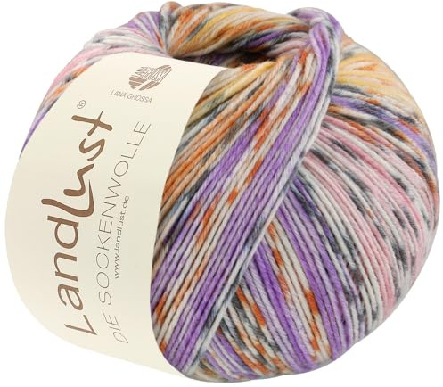 LANA GROSSA Landlust strumpull 6-vägs | strumpklassiker, tryckt och tvättbar | garn av 80 % ny ull (merino) och 20 % polyamid | 150 g ull för stickning och virkning | 390 m garn