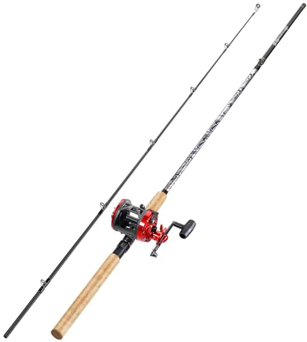 Sougayilang Fiberglass Fishing Rod Combo with Conventional Reel, Durable P-Cork Rod Handle, Medium Heavy for Catfish Salmon and Steelhead- 2.4M