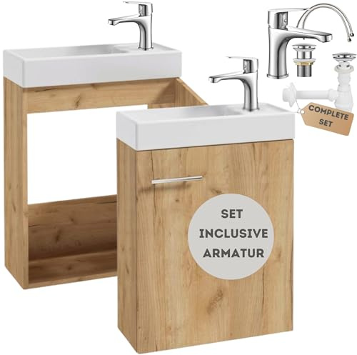 Deftrans Mobile da bagno con mobiletto 50 x 70 x 21,3 cm - Armadio pensile con lavandino e rubinetto, set moderno di mobili per bagni eleganti