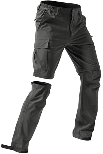 Moosehill Men's-Hiking-Pants Convertible Quick-Dry Water-Resistant Lightweight Zip-Off Outdoor for Hunting, Fishing, Safari with 5 Deep Pockets (Dark Grey, 32W*32L)