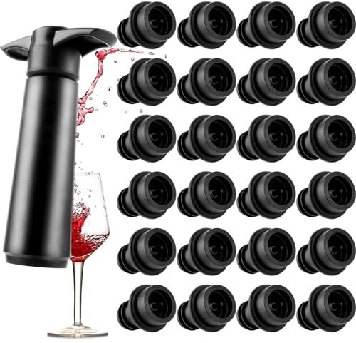 FWEEK Pompa per vino con 24 tappi sottovuoto, pompa per vino e tappo per vino, pompa per vino riutilizzabile, chiusura per bottiglie di vino, tappo per vino, sottovuoto, pompa per vino mantiene il