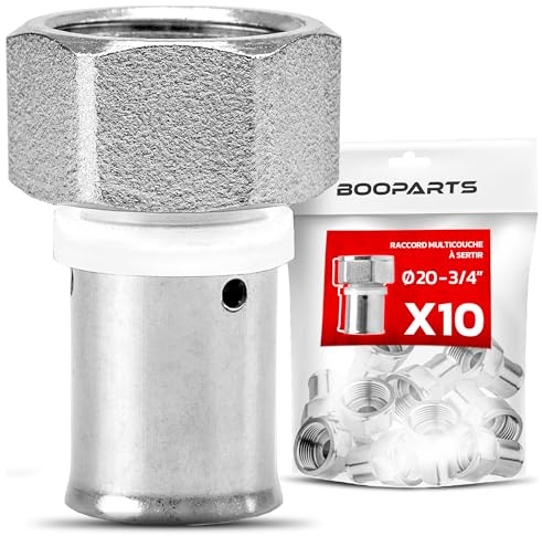 BOOPARTS – Set 10 Pezzi – Manicotto a Pressare Ø20mm (20x2) Filetto Femmina 3/4 (20/27) | Raccordo Diritto con Dado Fisso Profilo TH in Ottone Nichelato | Alto Flusso
