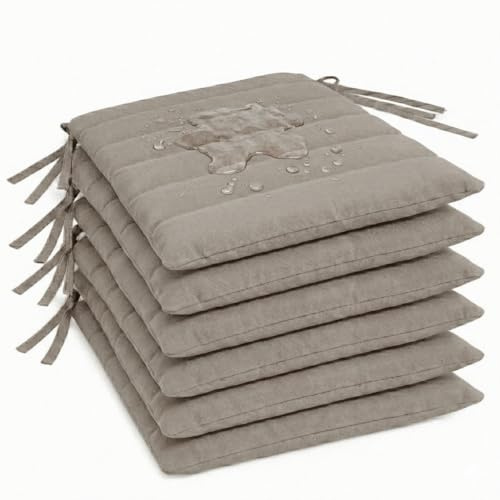 Pack 6 Cojín para silla 42x40x4 cm｜Repelente al agua y fácil de limpiar｜Con cintas de sujeción｜Funda con cremallera desmontable｜Uso interior y exterior｜Ideal para comedor, terraza, jardín u oficina