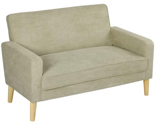 HOMCOM 2 Seater Sofa Velvet-Feel for Small Space Rubber Wood Legs Beige | Rubber Wood Legs, Tufted Sofa, Small Space, Living Room, Bedroom, Home Office