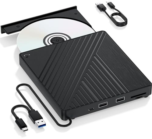 AYJYZHIAG Unidad Externa 5 en 1 USB 3.0 y USB-C, Lector de DVD/CD con 2 Puertos USB-A Tarjetas SD/TF for portátiles, PC Mac