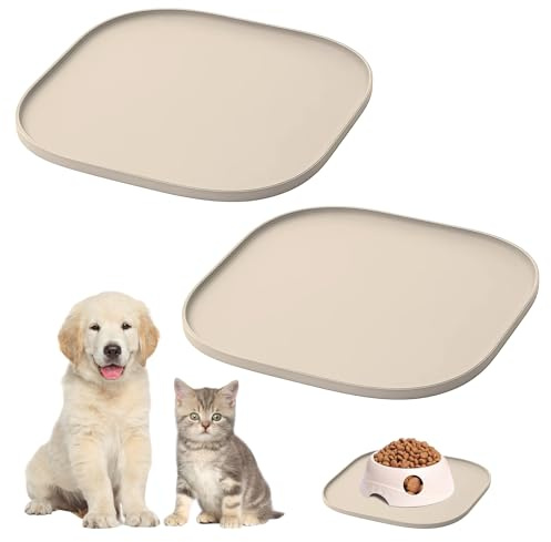 2 stycken silikonfodermattor för hundar och katter, kvadratiskt hundskålsunderlägg 26 x 26 cm, vattentätt och halkfritt underlag, kattskål, skål med kant för att mata hundar och katter