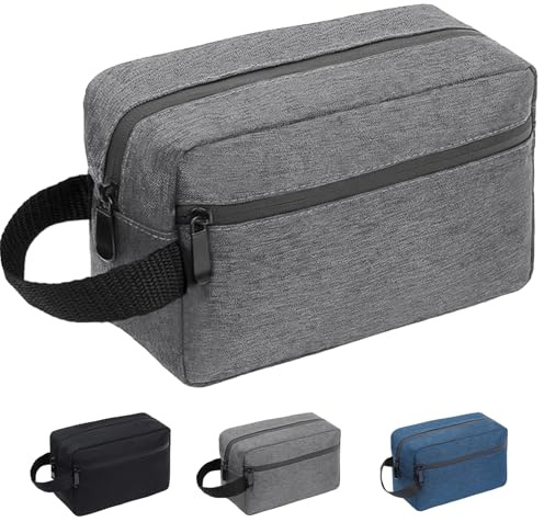 Toiletry Bag for Men Travel Wash Bag Portable Waterproof Gym Bag w/Handle | Double-Layer Travel Toiletry Bag, Large Shaving Bag for Toiletries Accessories, Makeup bag for Shower, Bathroom, Gym, Grey
